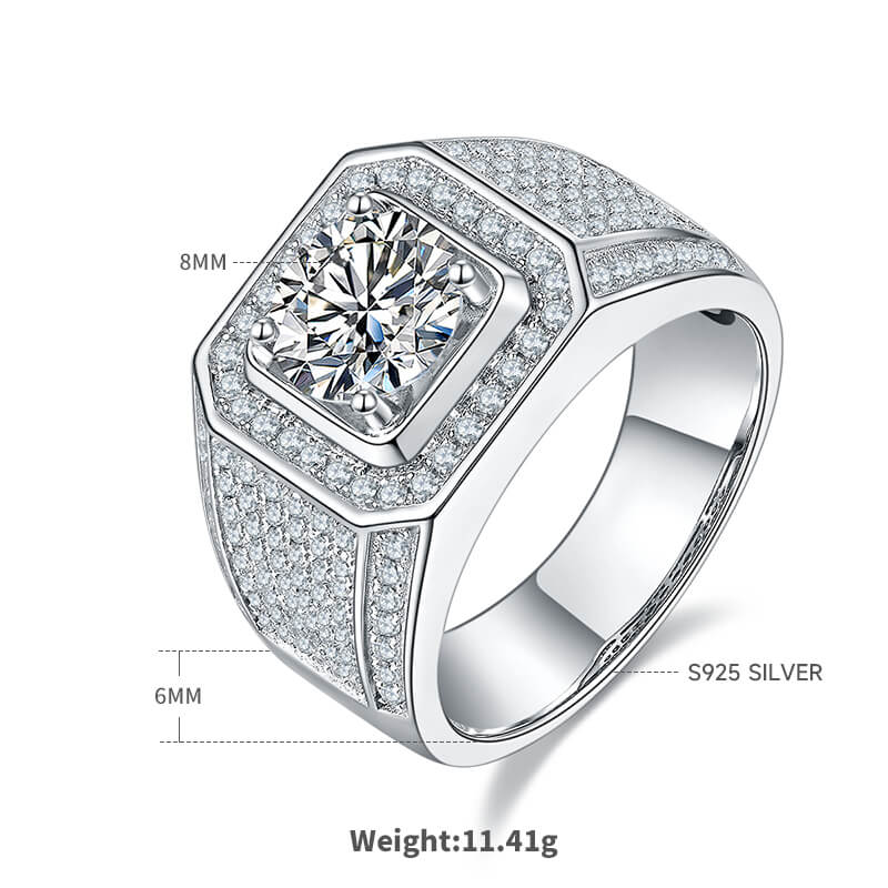 925 sterling silver Moissanite ring for men