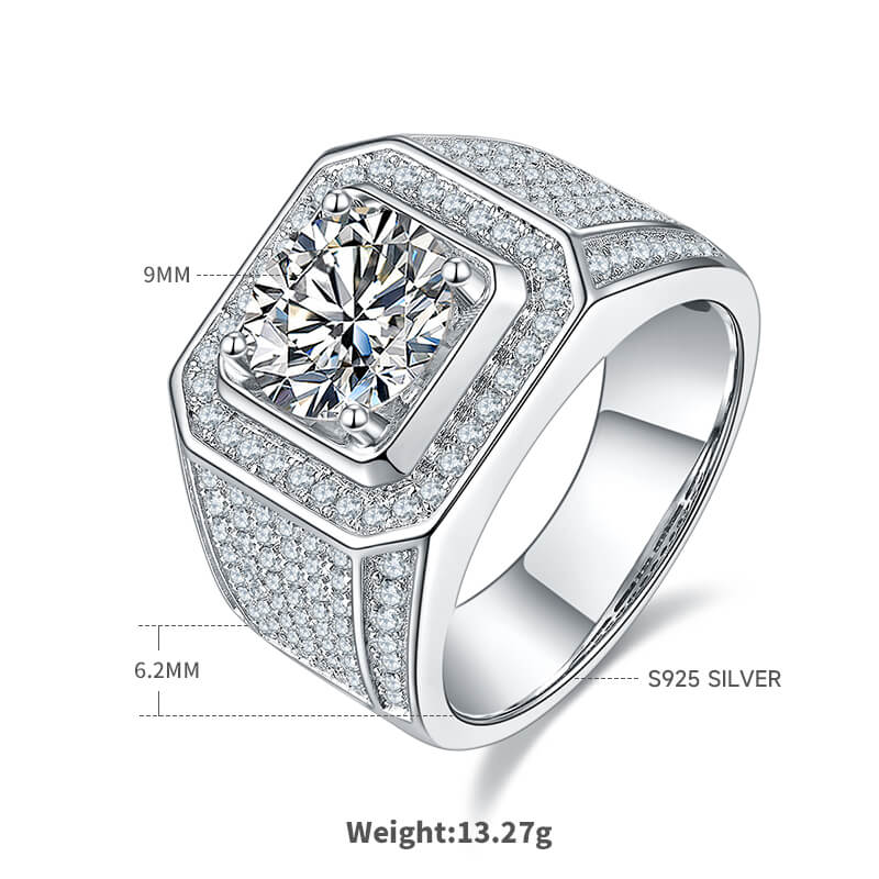925 sterling silver Moissanite ring for men