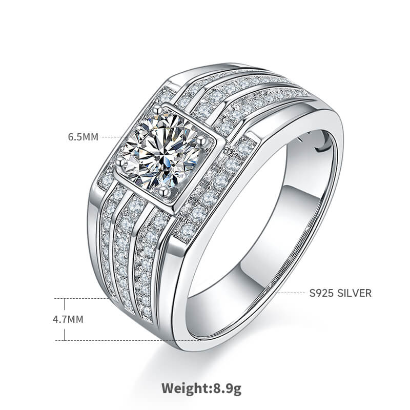 925 sterling silver Moissanite ring for men