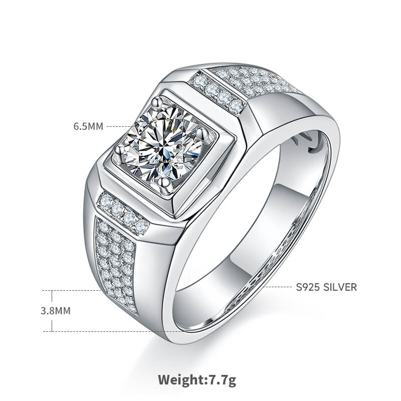 925 sterling silver Moissanite ring for men