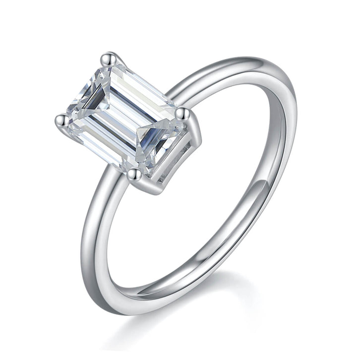 Emerald cut Moissanite solitaire engagement ring