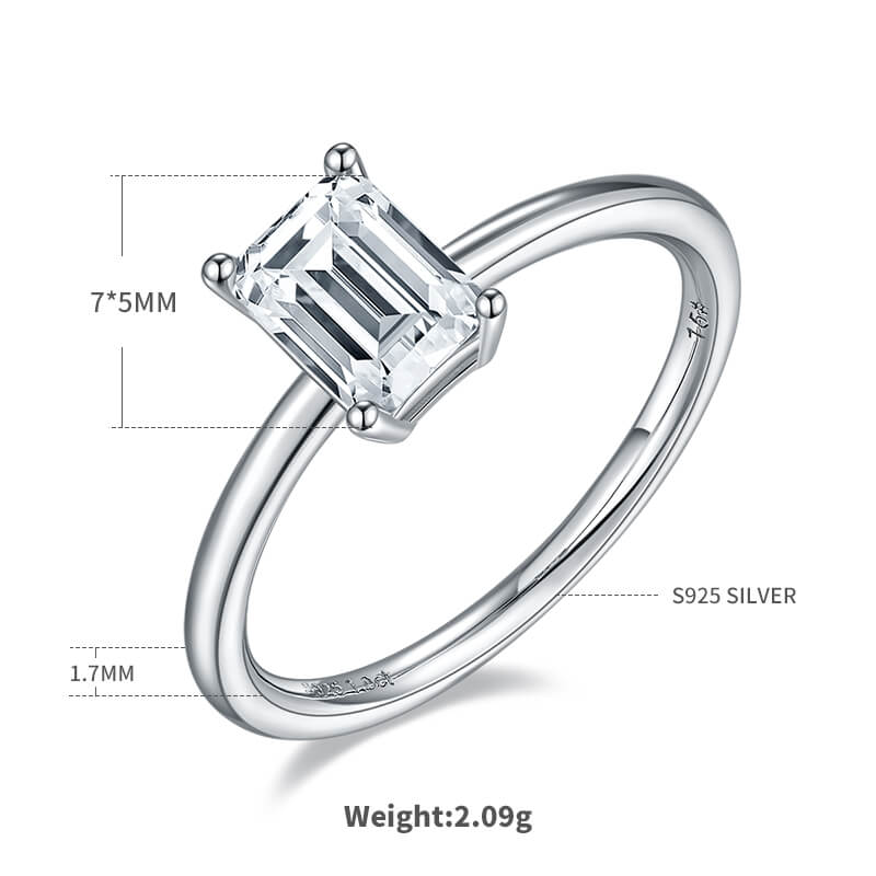 Emerald cut Moissanite solitaire engagement ring