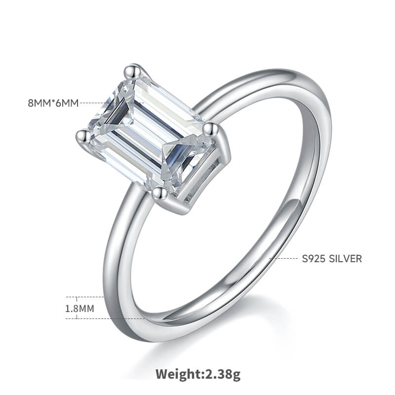 Emerald cut Moissanite solitaire engagement ring