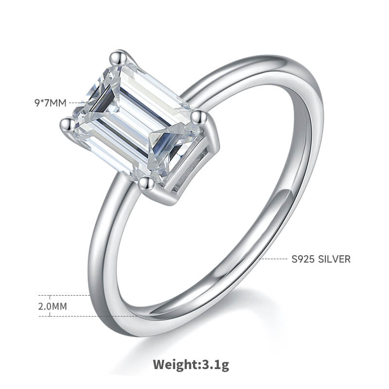 Emerald cut Moissanite solitaire engagement ring