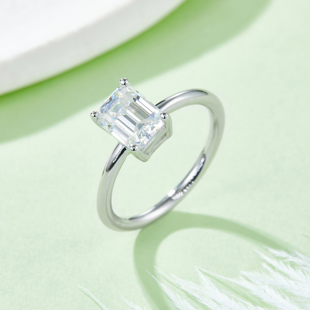 Emerald cut Moissanite solitaire engagement ring