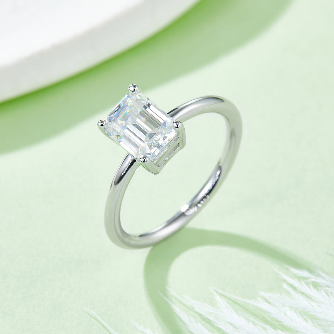 Emerald cut Moissanite solitaire engagement ring