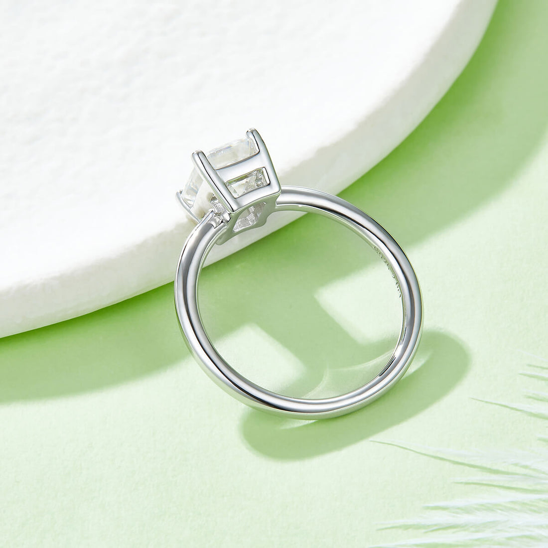 Emerald cut Moissanite solitaire engagement ring