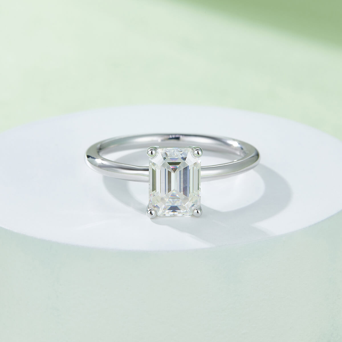 Emerald cut Moissanite solitaire engagement ring