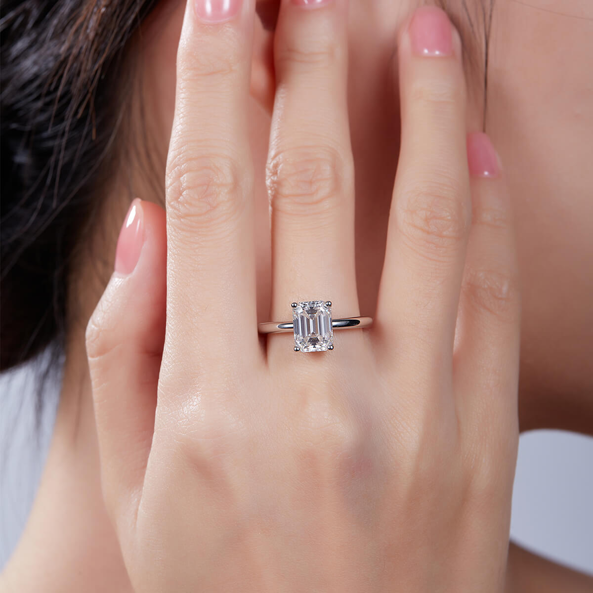 Emerald cut Moissanite solitaire engagement ring