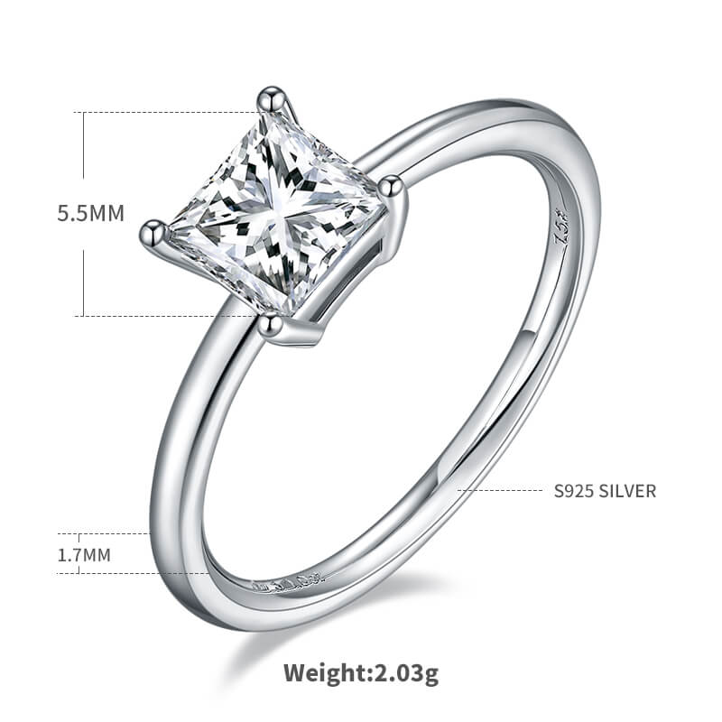 Princess cut Moissanite solitaire engagement ring