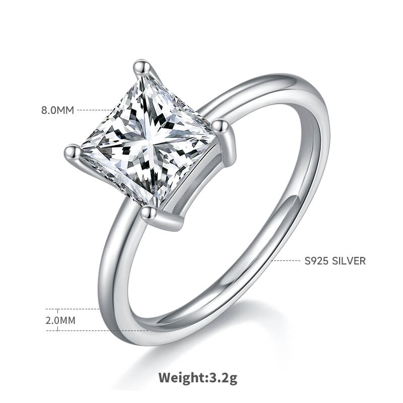 Princess cut Moissanite solitaire engagement ring