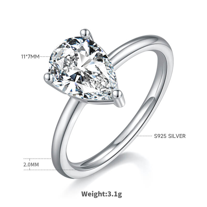 Pear cut Moissanite solitaire engagement ring