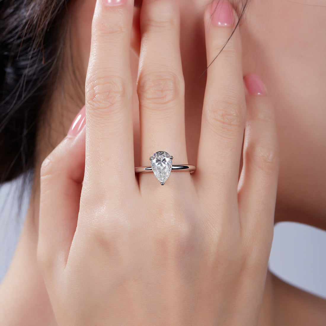 Pear cut Moissanite solitaire engagement ring