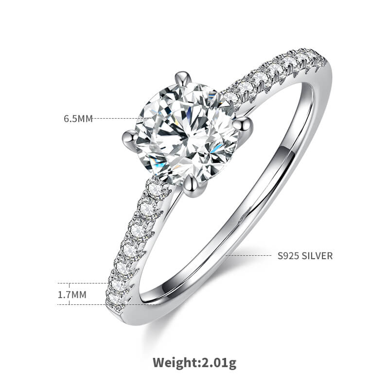 خاتم خطوبة سوليتير من المويسانيت بقطع دائري نصف مرصع