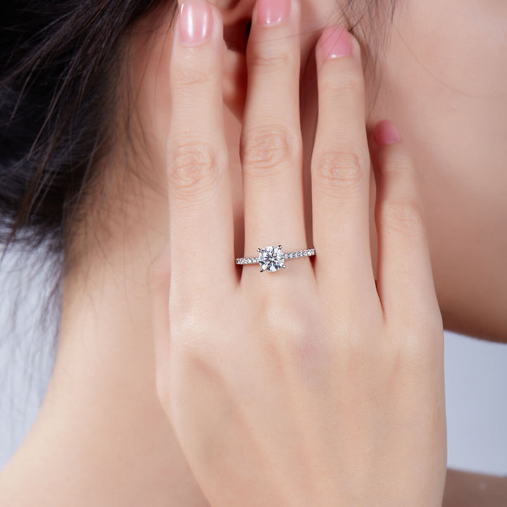 Half pave round cut Moissanite solitaire engagement ring