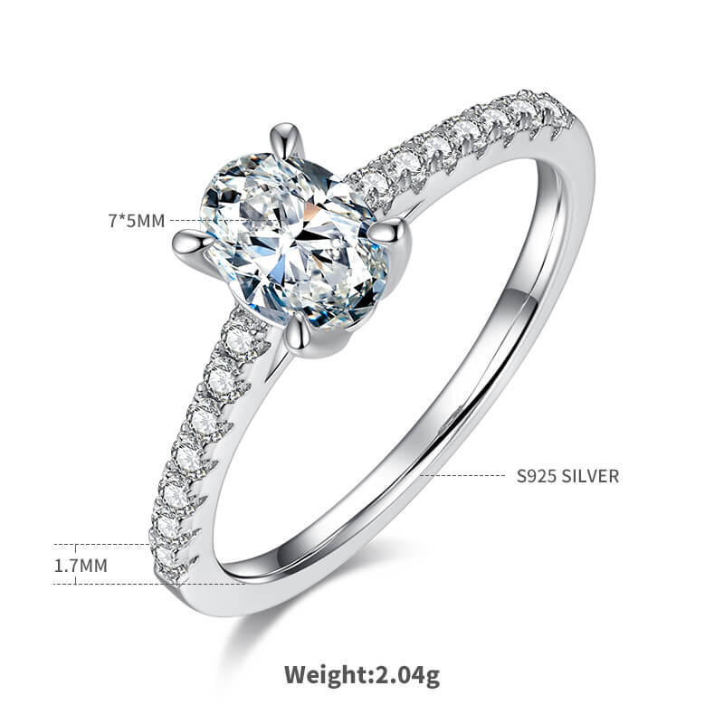 Half pave oval cut Moissanite solitaire engagement ring