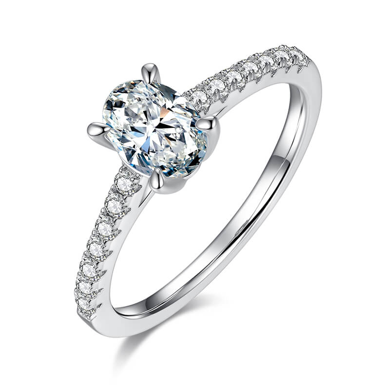 Half pave oval cut Moissanite solitaire engagement ring