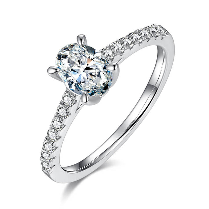 Half pave oval cut Moissanite solitaire engagement ring
