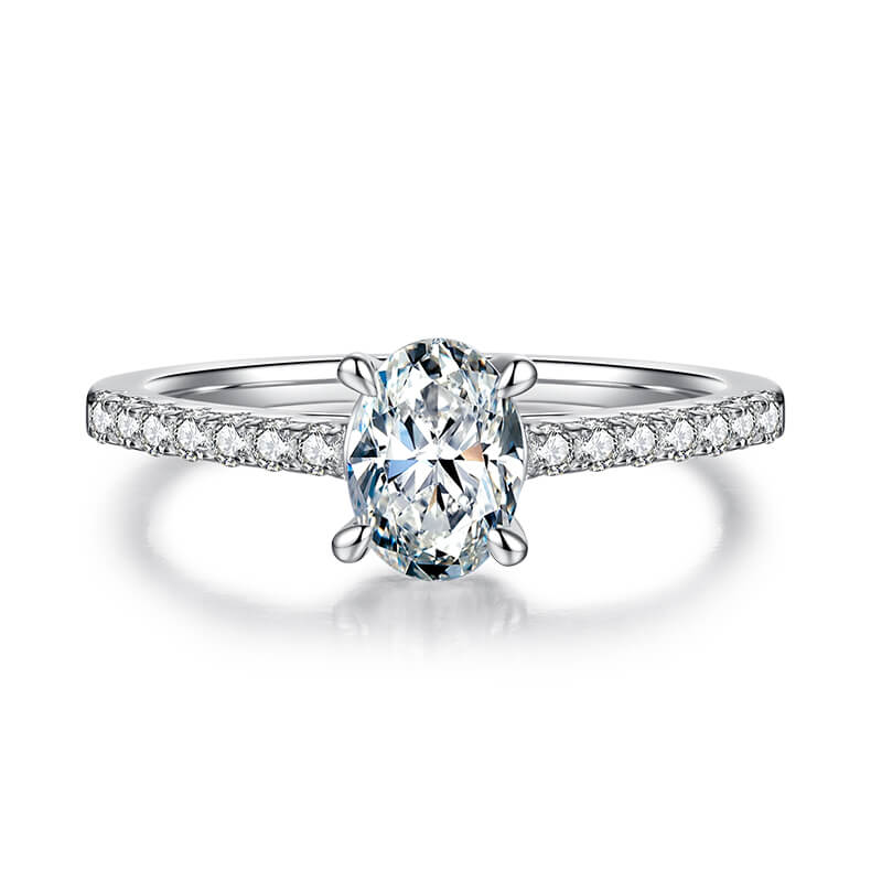 Half pave oval cut Moissanite solitaire engagement ring