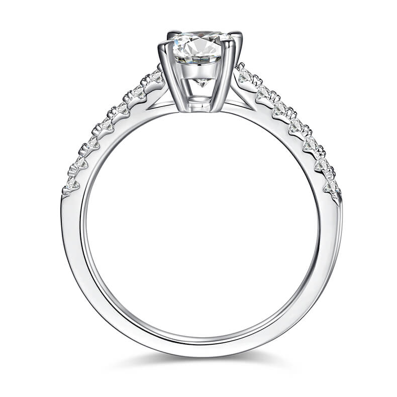 Half pave oval cut Moissanite solitaire engagement ring