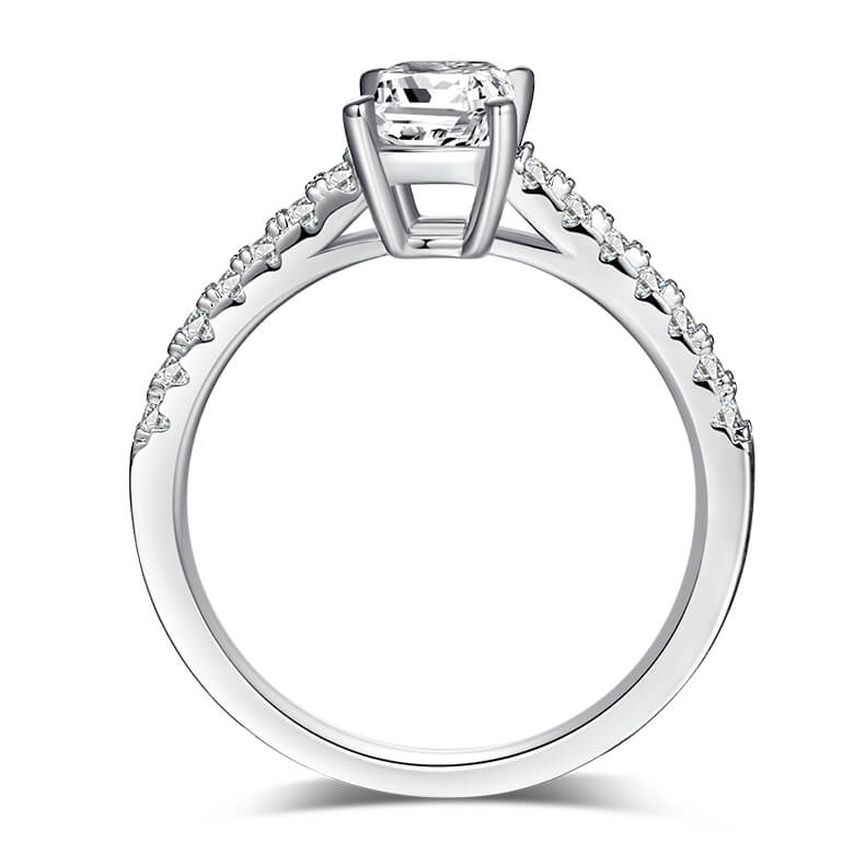 Half pave emerald cut Moissanite solitaire engagement ring