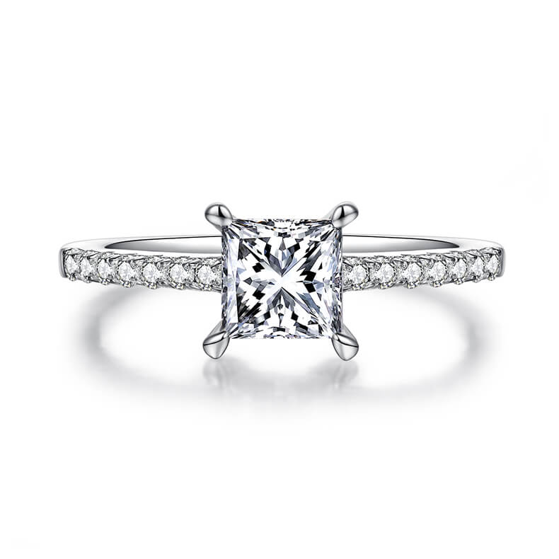 Half pave princess cut Moissanite solitaire engagement ring