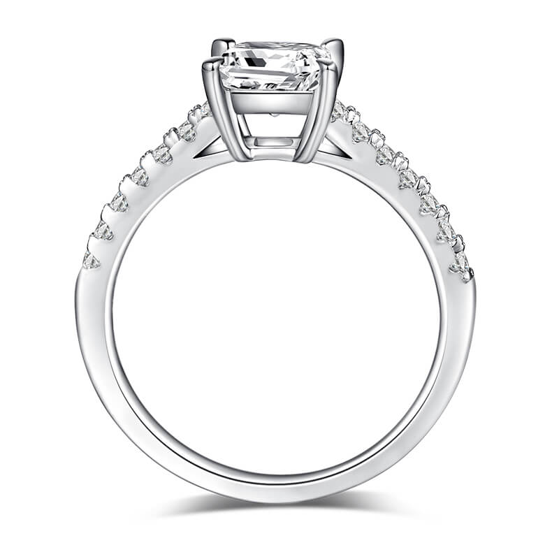 Half pave princess cut Moissanite solitaire engagement ring