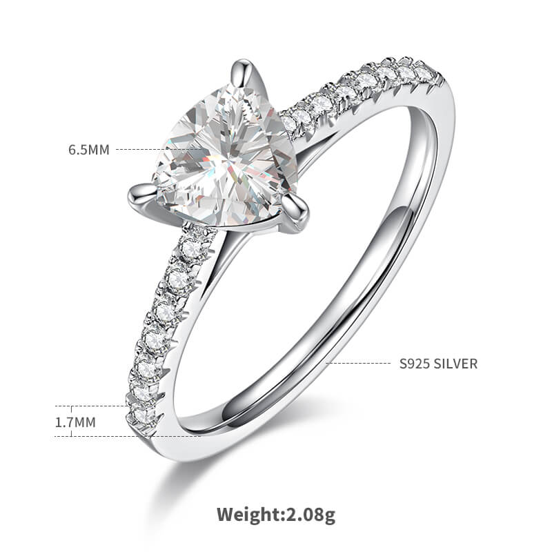 Half pave trillion cut Moissanite solitaire engagement ring
