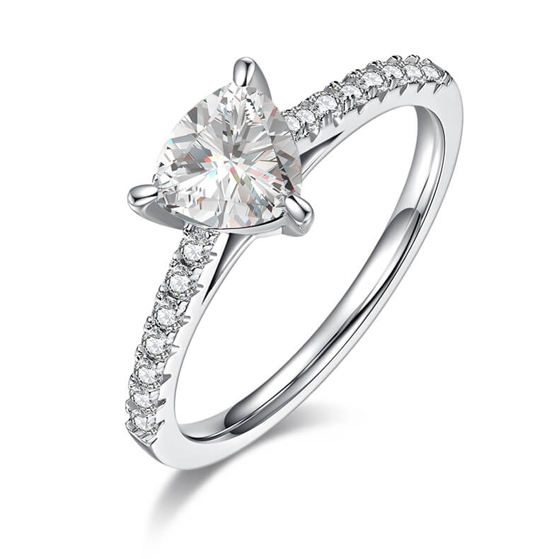 Half pave trillion cut Moissanite solitaire engagement ring