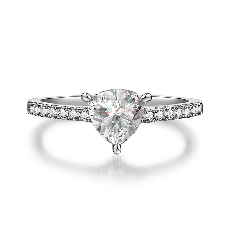 Half pave trillion cut Moissanite solitaire engagement ring