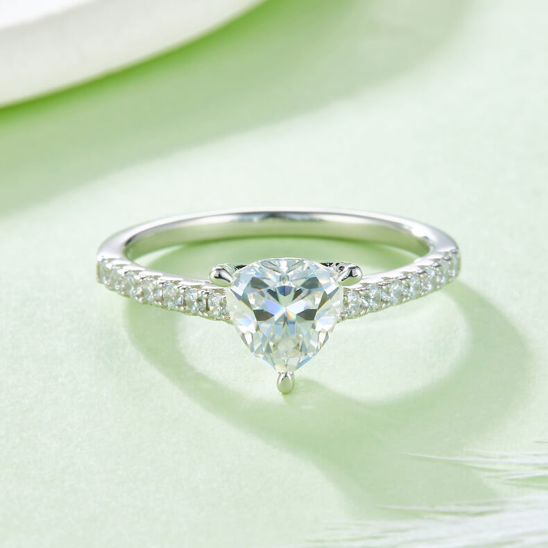 Half pave trillion cut Moissanite solitaire engagement ring