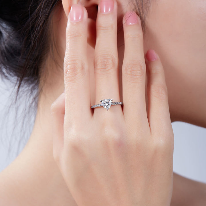 Half pave trillion cut Moissanite solitaire engagement ring