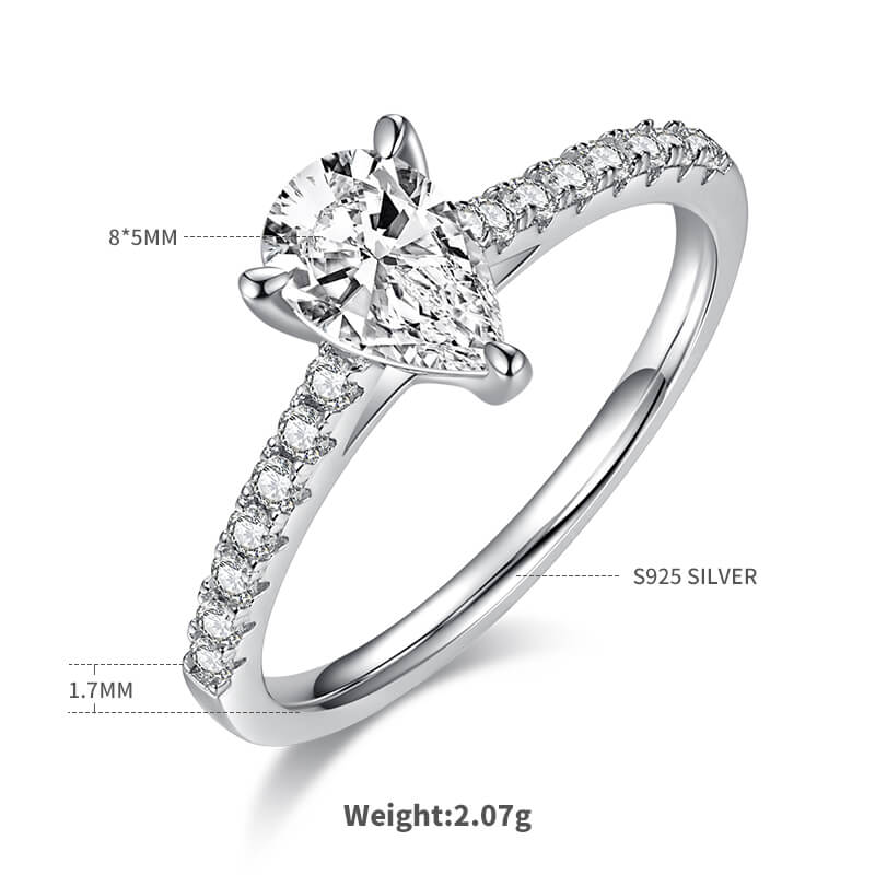 Half pave pear cut Moissanite solitaire engagement ring