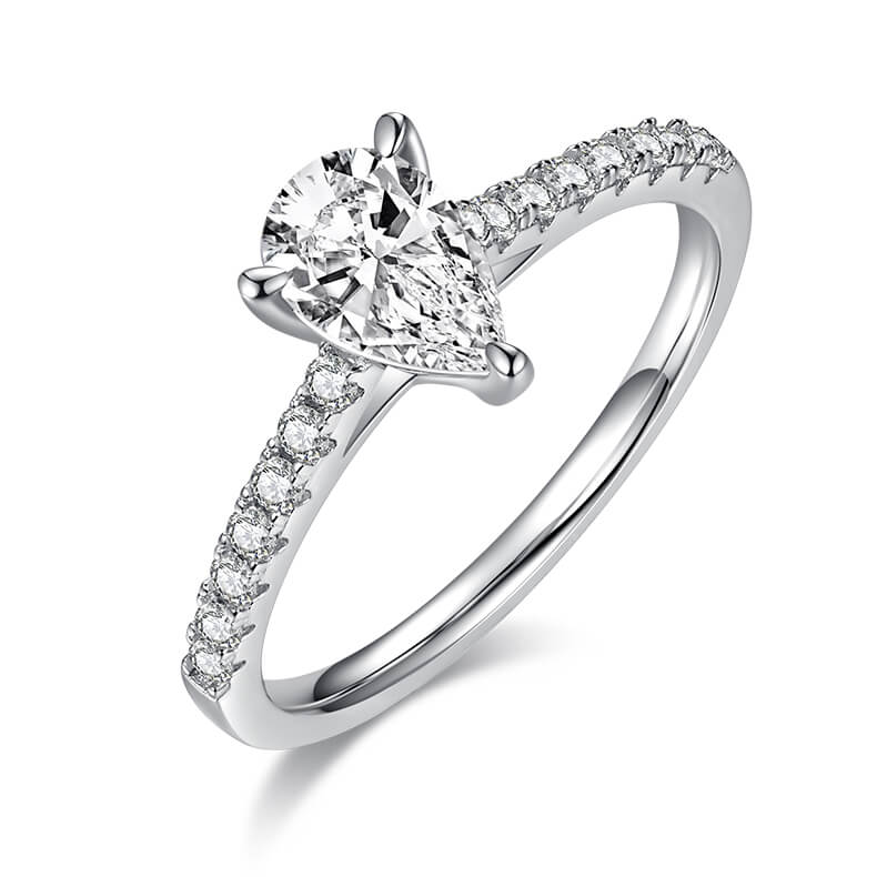 Half pave pear cut Moissanite solitaire engagement ring