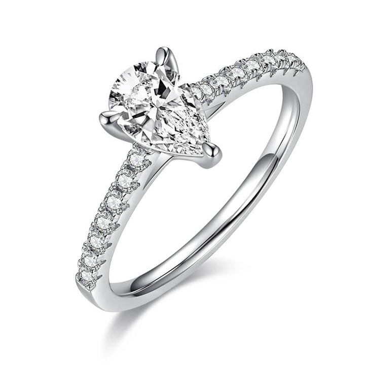 Half pave pear cut Moissanite solitaire engagement ring