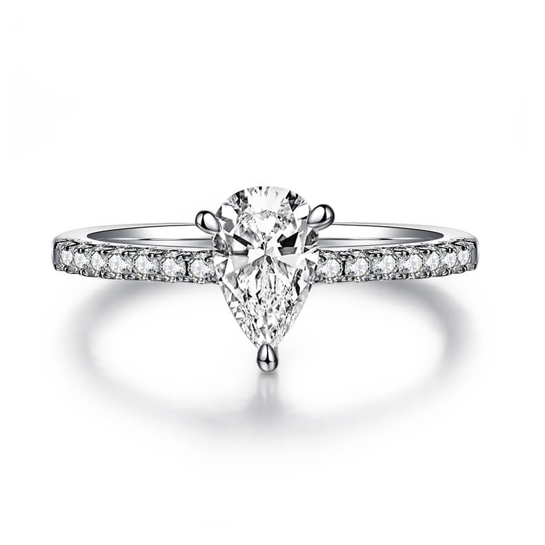 Half pave pear cut Moissanite solitaire engagement ring