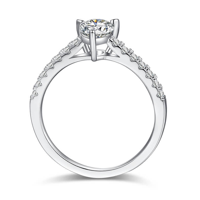 Half pave pear cut Moissanite solitaire engagement ring