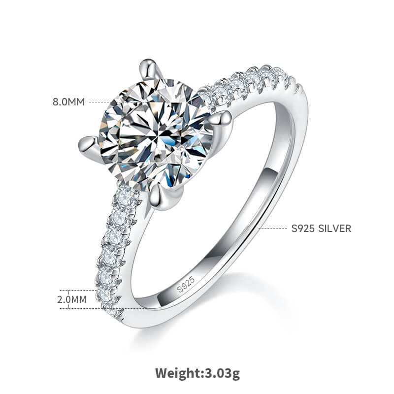 Half pave round cut Moissanite solitaire engagement ring