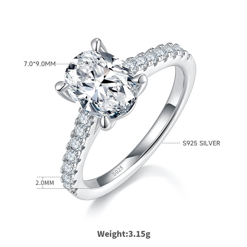 Half pave oval cut Moissanite solitaire engagement ring
