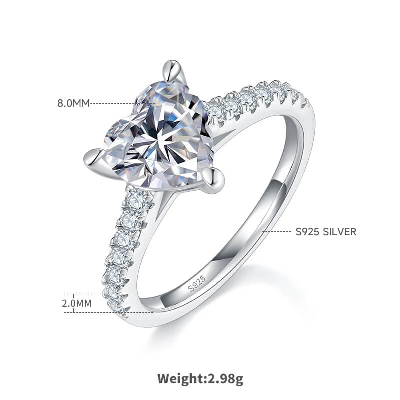 Half pave heart cut Moissanite solitaire engagement ring