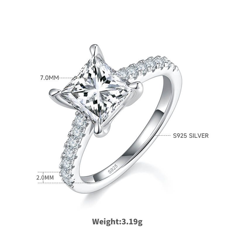 Half pave princess cut Moissanite solitaire engagement ring