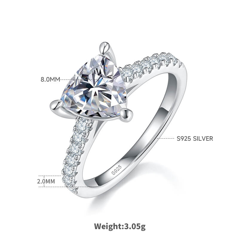 Half pave trillion cut Moissanite solitaire engagement ring