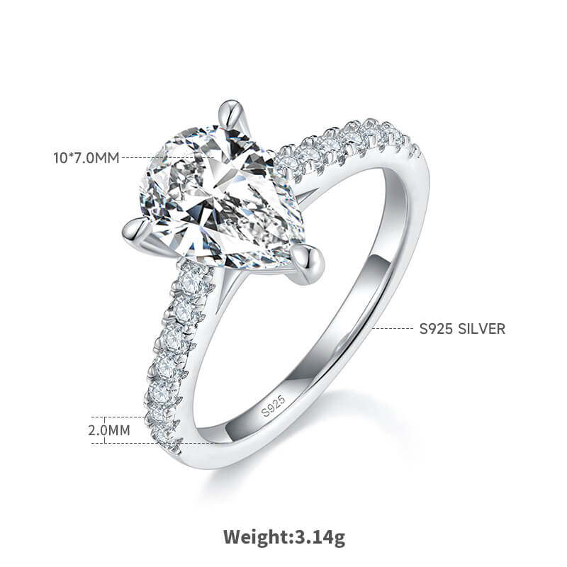Half pave pear cut Moissanite solitaire engagement ring