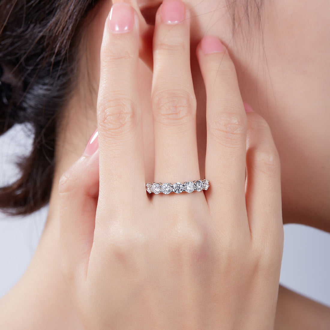 Round cut Moissanite anniversary wedding band