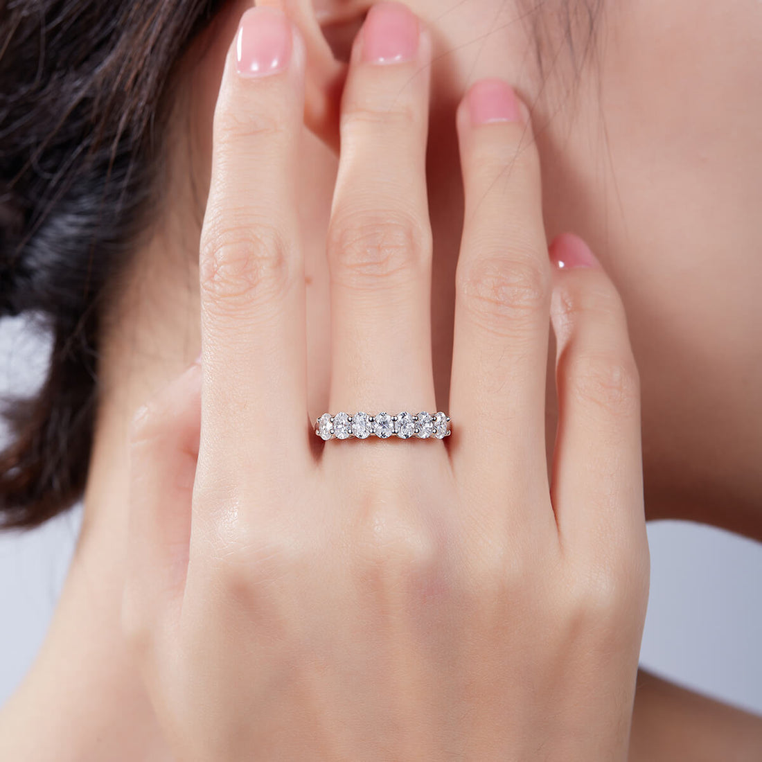 Oval cut Moissanite anniversary wedding band