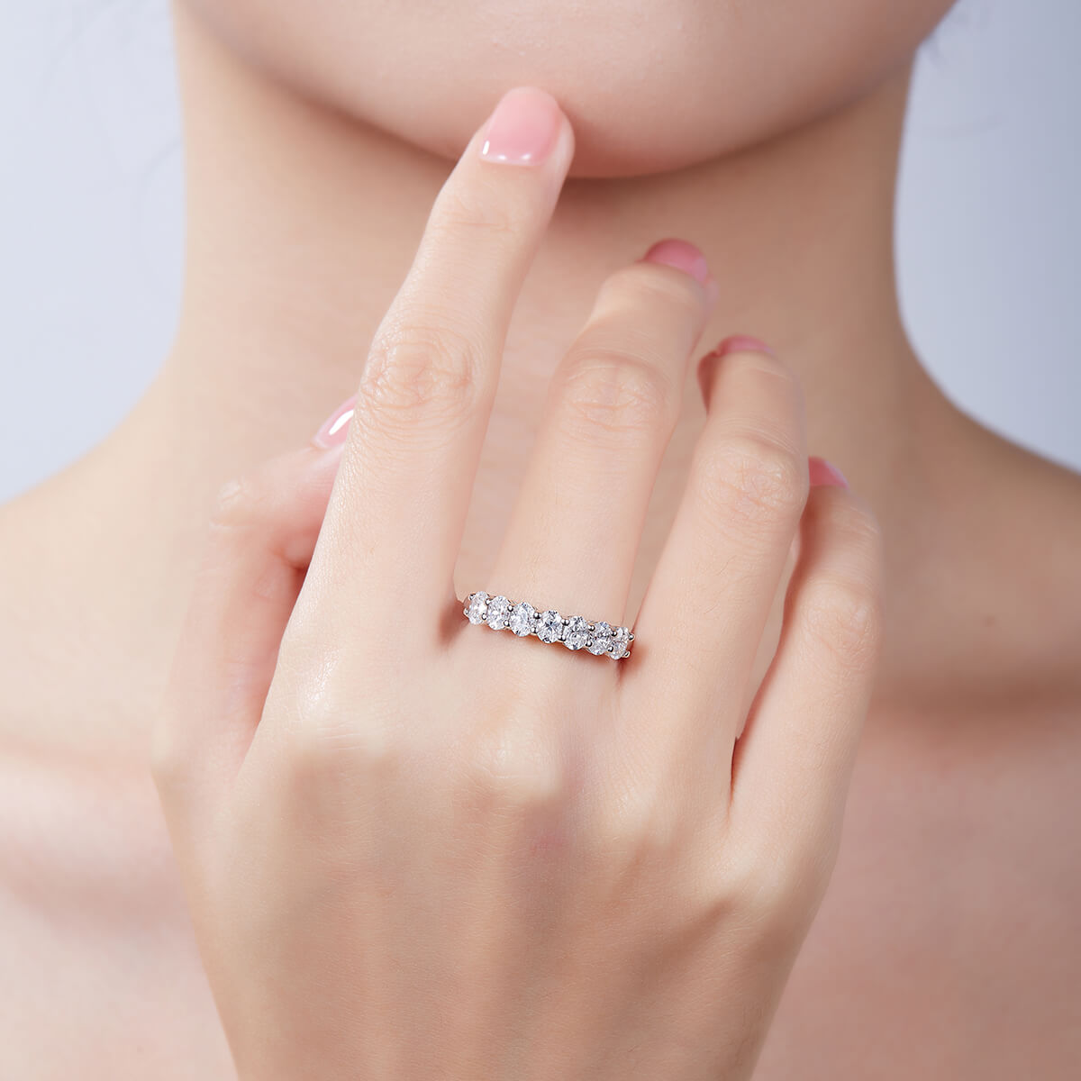 Oval cut Moissanite anniversary wedding band