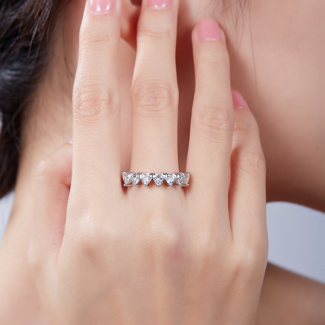 Heart cut Moissanite anniversary wedding band