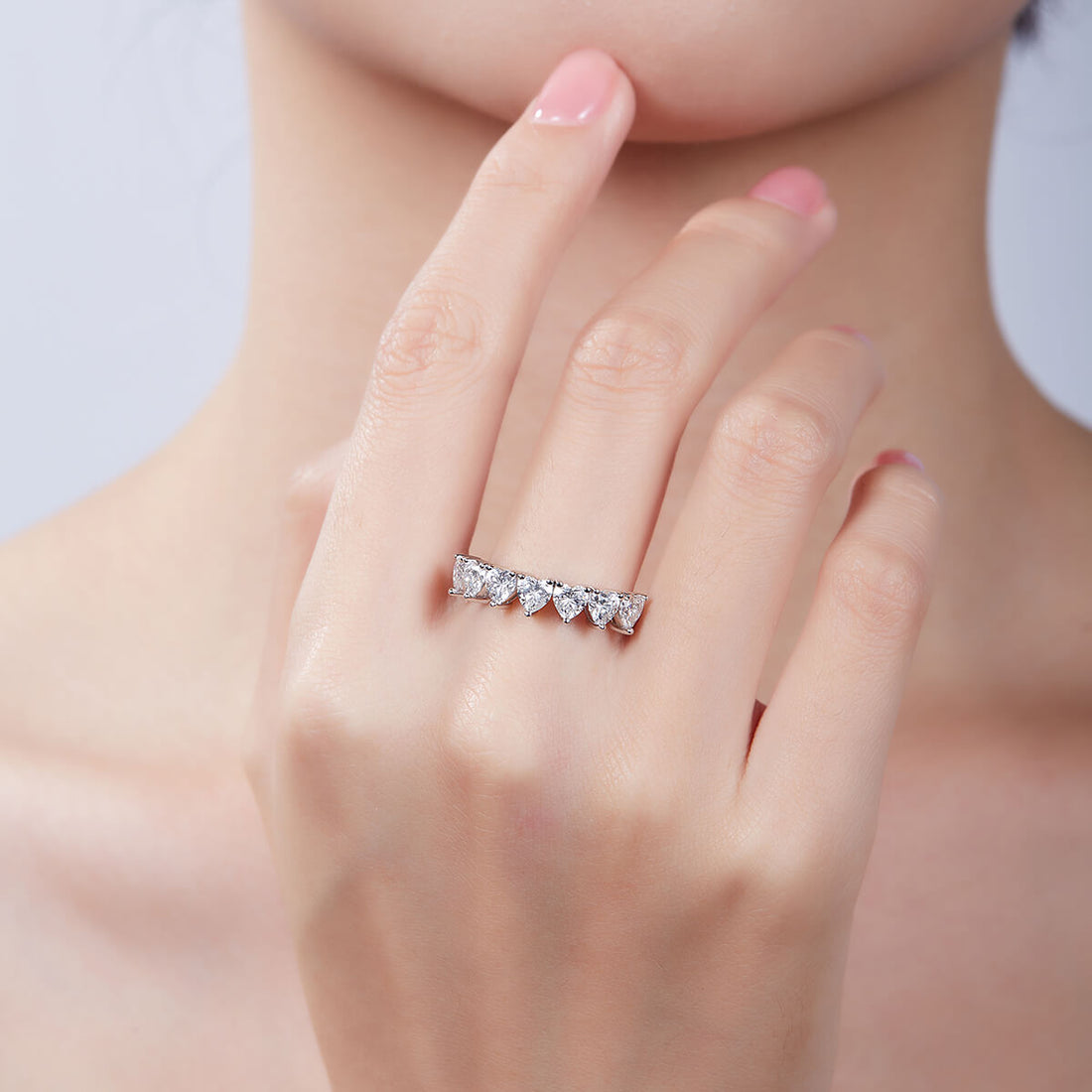 Heart cut Moissanite anniversary wedding band