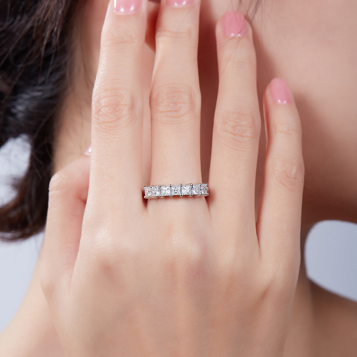 Princess cut Moissanite anniversary wedding band