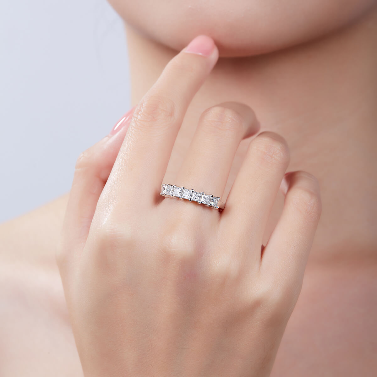 Princess cut Moissanite anniversary wedding band